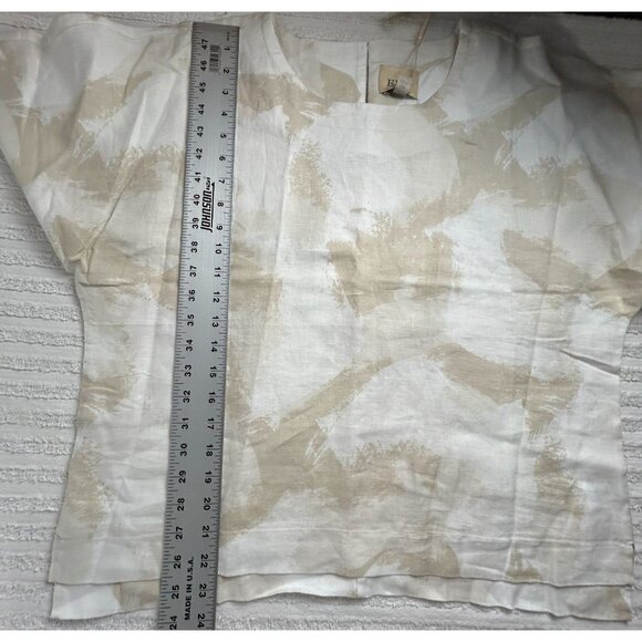 Elie Tahari Womens Large Khaki Printed Short Sleeve 100% Linen Top New MSRP $78 - Picture 8 of 8